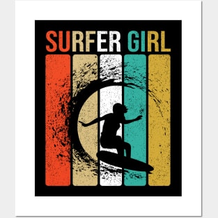 Surfer Girl Surfboard Summer Beach Posters and Art